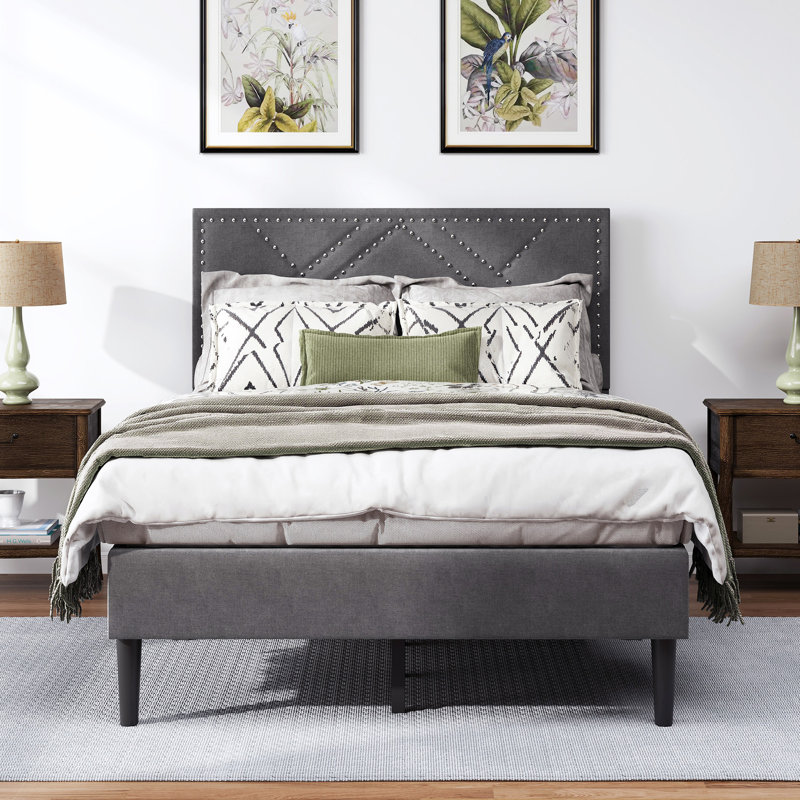 Linen Fabric Bed Frame, Queen, Gray 