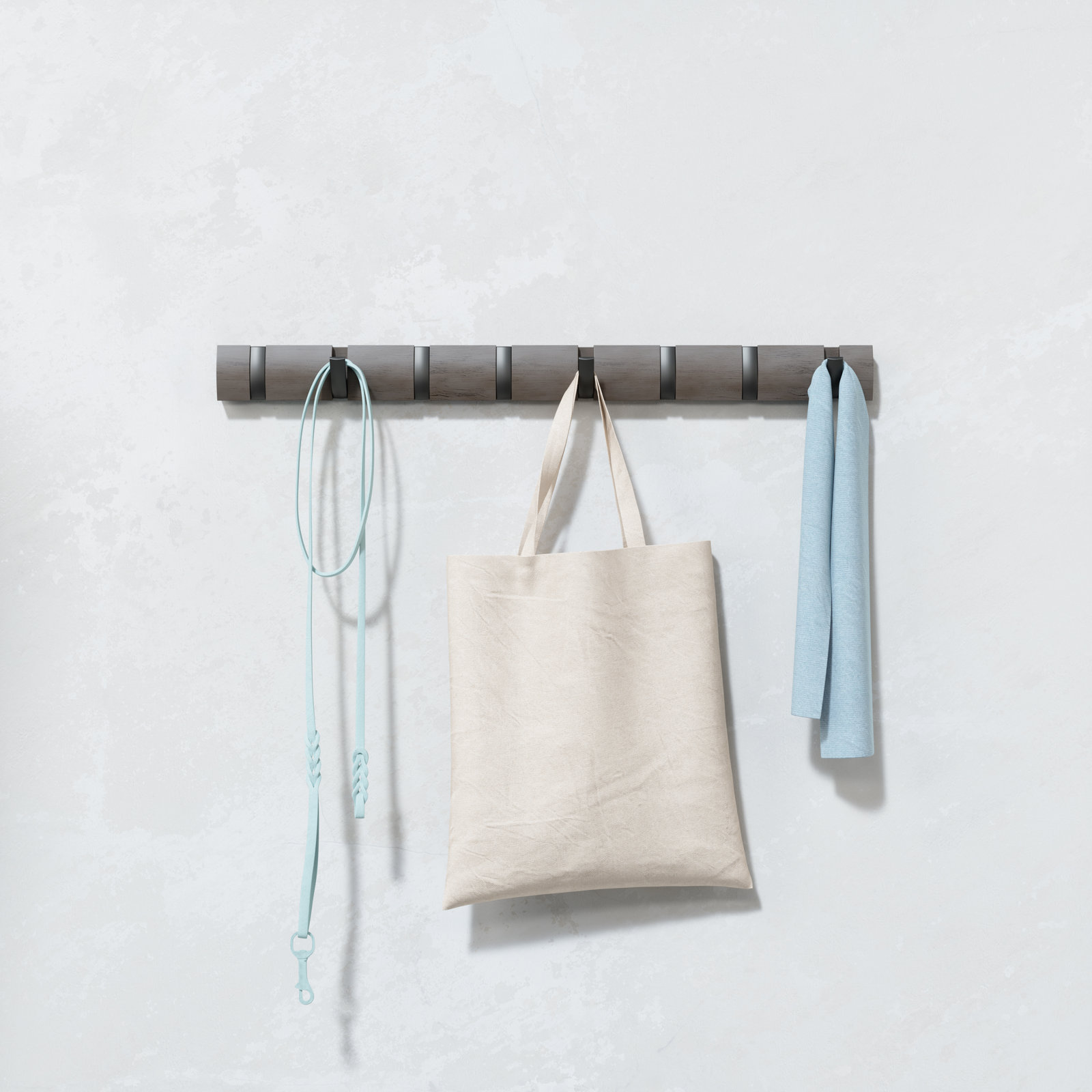 8 - Hook Solid Wood Coat Rack, Gray/Pewter