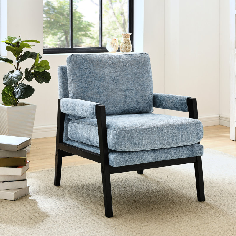 Chaise rembourrée en chenille bleue de style Mid-Century moderne - sièges confortables, dossier amovible, structure en bois robuste avec revêtement luxueux, coussin réglable, solide