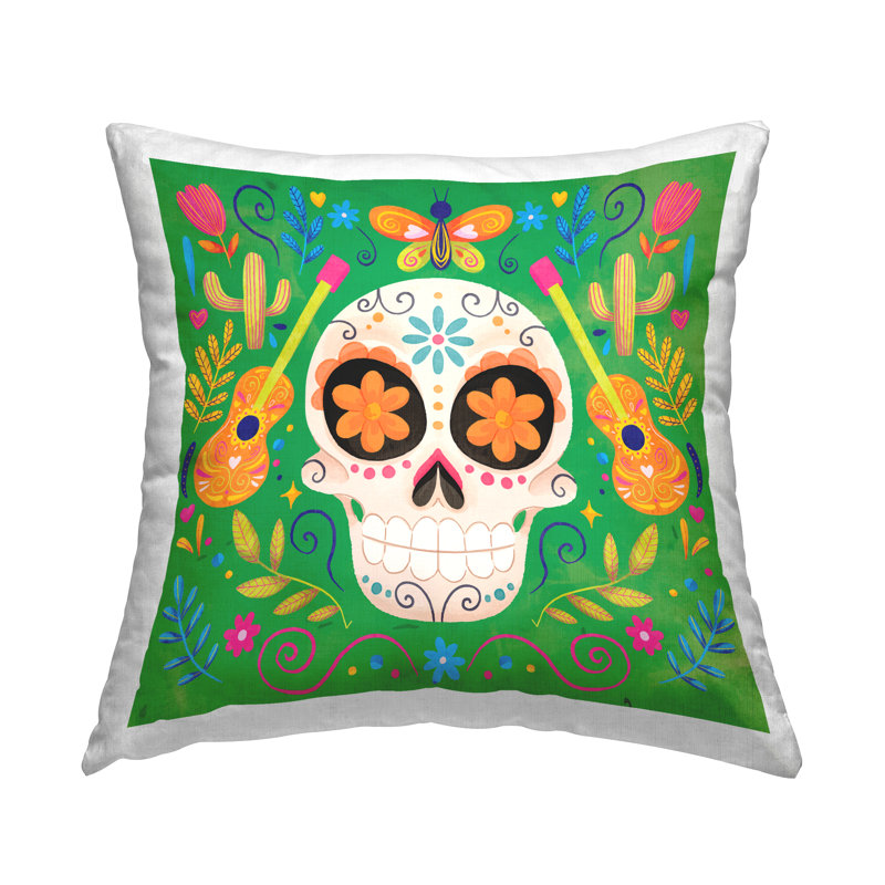 Conception de coussin décoratif à motif de crâne vert par ND Art