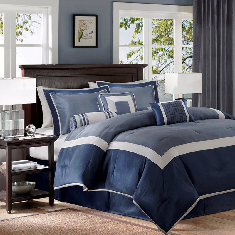 7 Piece Comforter Set Navy Queen, Queen Comforter + 6 Additional Pieces
