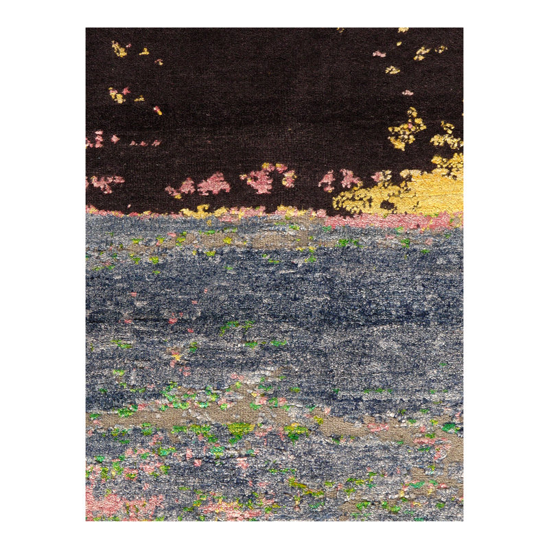 Tapis à main one-of-kind noué la vert/noir/doré 2 pi 1 po x 5 pi Hopland