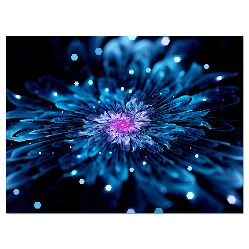 «Blue Fractal Flower with Shiny Particles», impression sur toile tendue, H 30 po x l 40 po