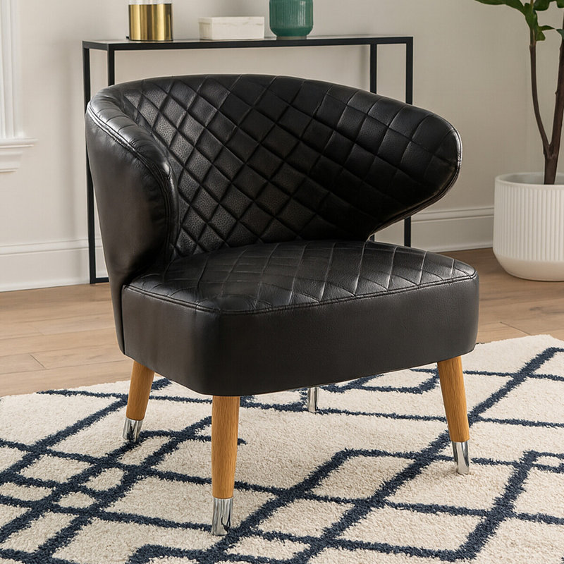Brecken Leather Barrel Chair, Black