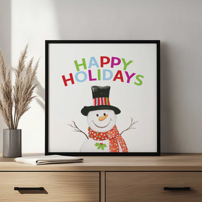 «Merry Christmas Colorful Snowman» par Dogwood, L 12 po x H 12 po, Brun, Impression encadrée