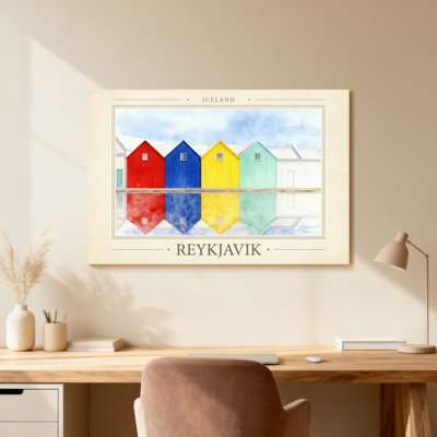 Scenic &Cityscapes Colorful Houses Reflection Watercolor Art