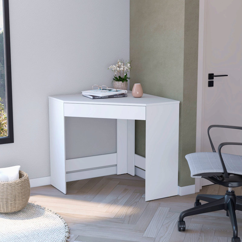 Bureau de coin blanc spacieux avec tiroir