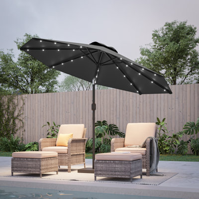 9Ft Patio Market Umbrella with LED Lights, Weather-Resistant Frame Table Umbrella