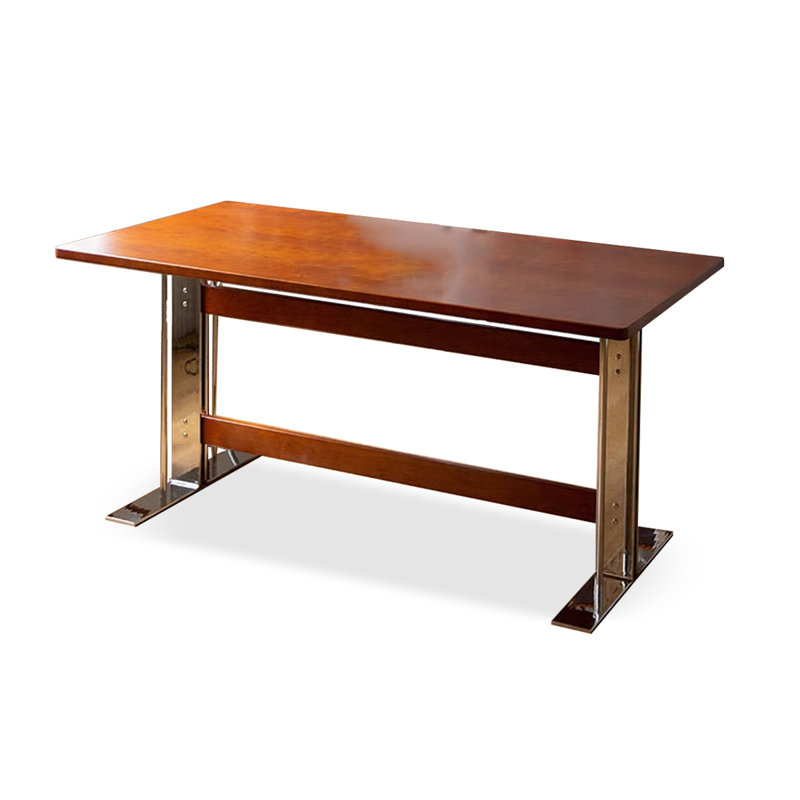 Table à manger nordique en bois de cerisier massif avec pieds en acier inoxydable, 29.53" H x 70.87" L x 31.50" W