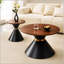 Ensemble de 2 tables basses rondes élégantes, comptoir texturé en noyer avec base en métal stable pour le salon et la chambre à coucher