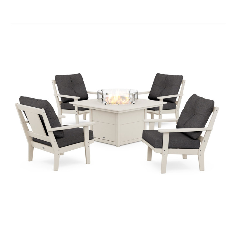 Prairie 5 Piece Multiple Chairs Seating Group with Cushions, Ash Charcoal Revolution®, Sand