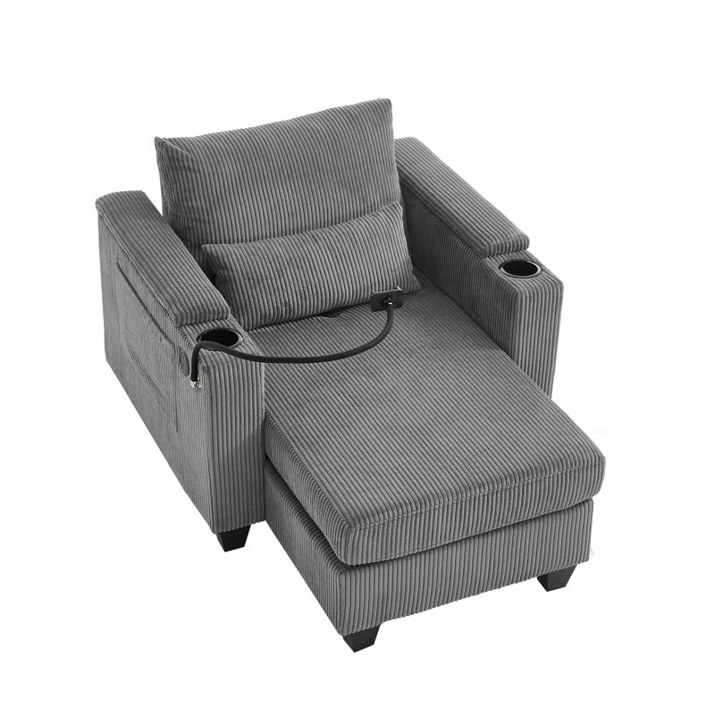 Canapé-lit convertible avec ports USB, porte-gobelets, porte-téléphone et amplement de rangement, idéal pour une vie moderne et compacte