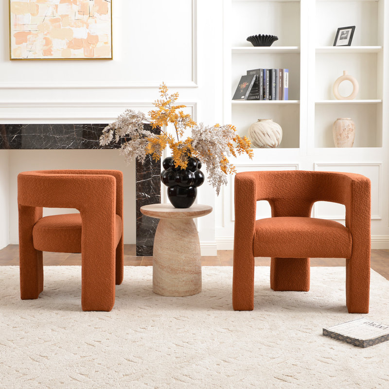 Brodee Boucle Upholstered Square Armchair (Set of 2), Caramel Polyester Blend