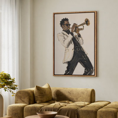 Art mural encadré sur toile - Portrait de musicien de style trompette jazz - 16 po x 24 po, 24 po x 36 po