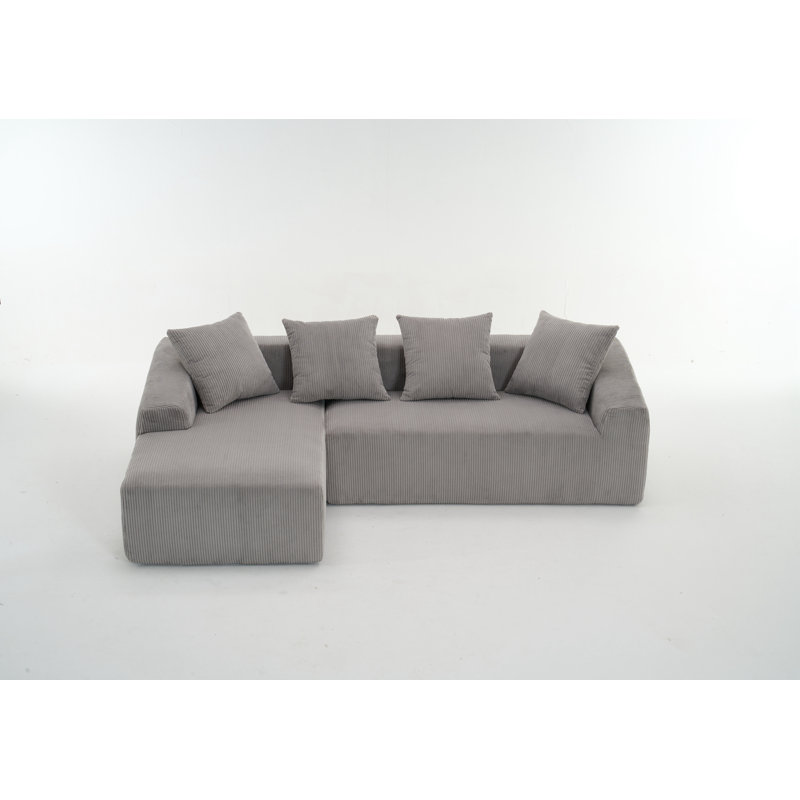 Canapé COMFession désossé: Combinaison de chaise longue avec tissu 3 places en velours côtelé et 4 coussins