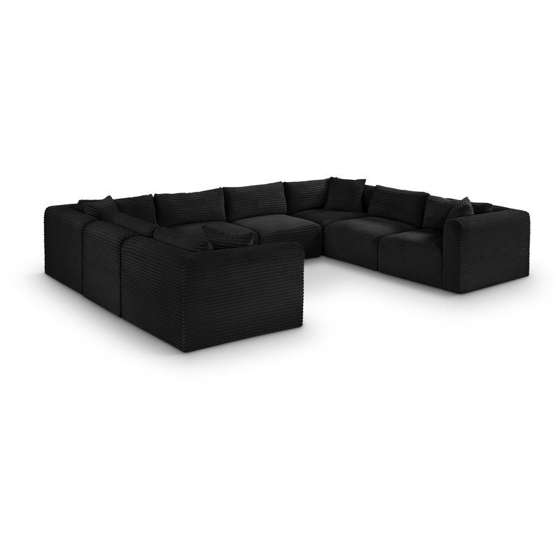 Canapé modulaire Carmean, Tissu velours côtelé texturé noir, 4 sans accoudoirs, 4 en coin