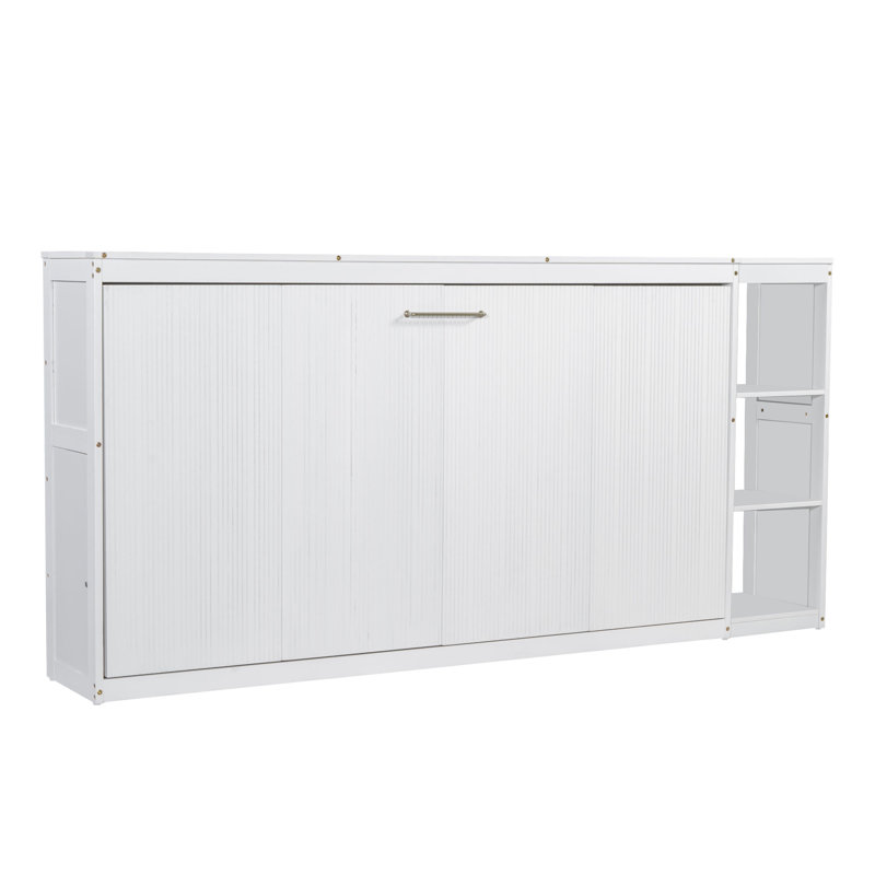 Lit escamotable simple avec bibliothèque, blanc, Blanc, Lit simple