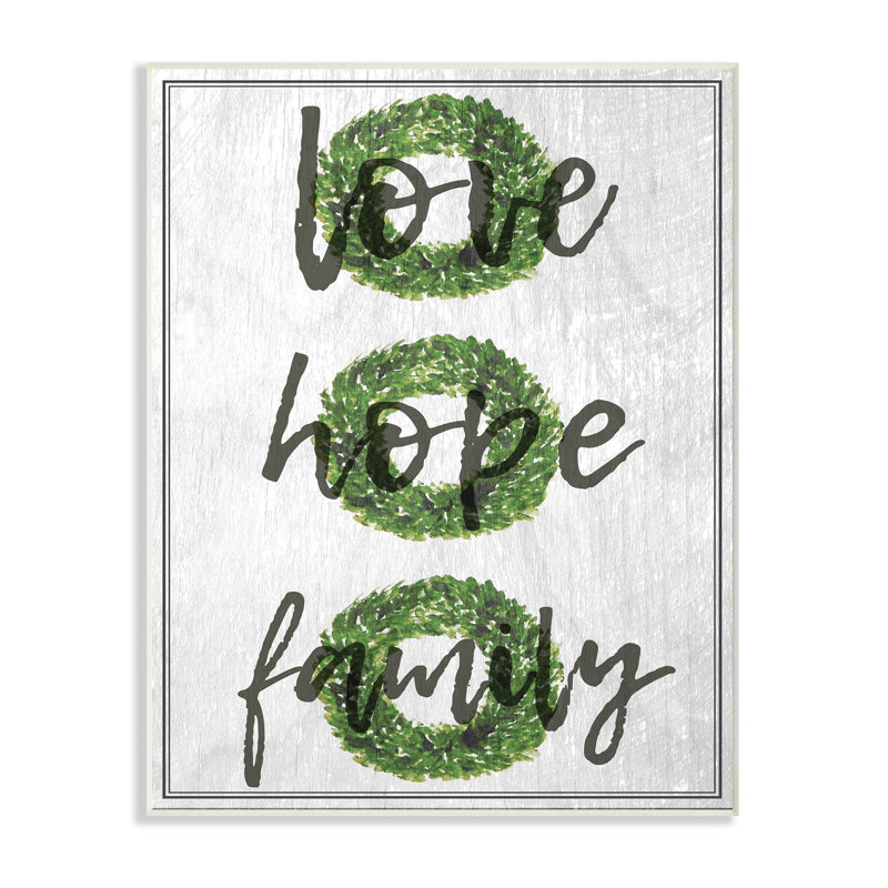 «Love Hope Family Boxwood Wreath», art textuel, H 15 po x l 10 po, Plaque murale