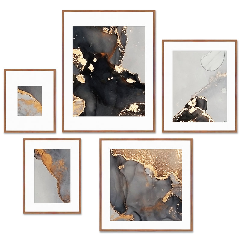 Capullo Wood Picture Frame - Set of 5 with Mat, Brown Walnut