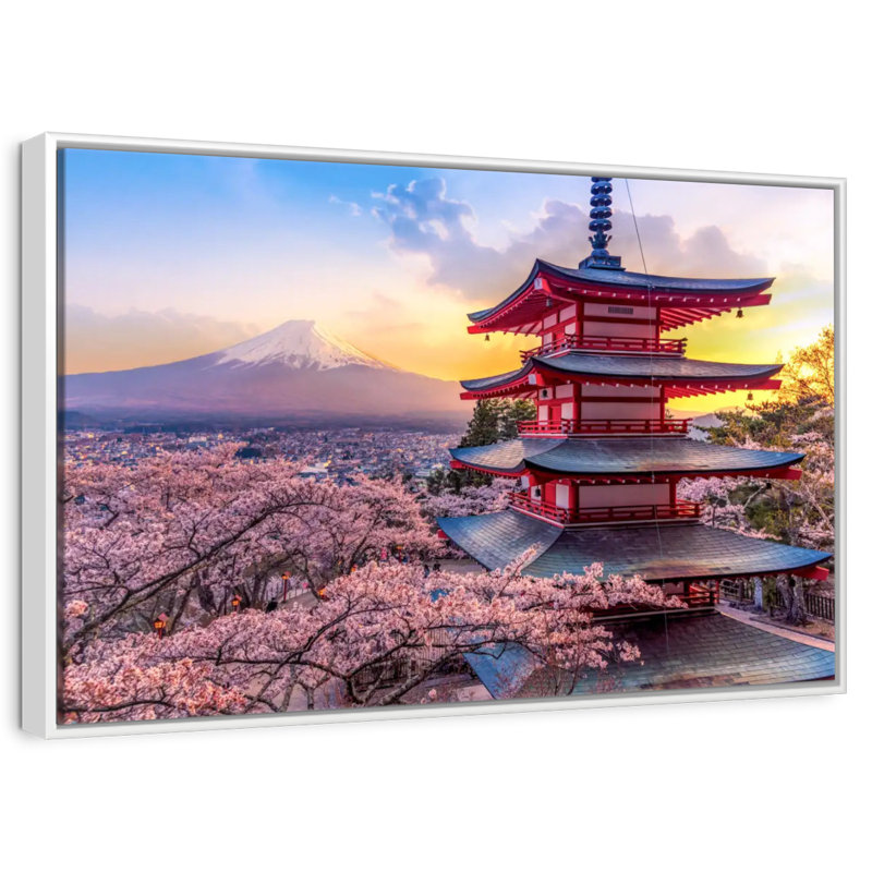 Sakura In Fujiyoshida, Floating Frame White, 19" X 13"