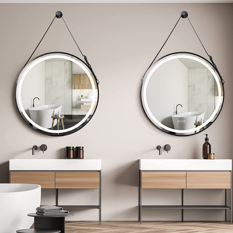 Adwaith Metal Flat Wall Mirror, 60cm H x 60cm W, Black