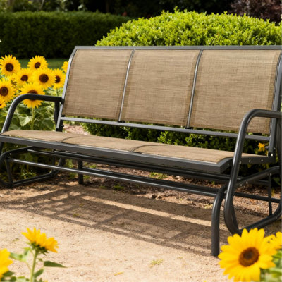 3 - Seat Outdoor Glider Swing With Breathable Fabric And Metal Frame, Quiet Gliding, 27.6" Wide, Max Load Seater Chair Material, Safe Gliding Mechanism, 660 Lbs Capacity, 33.5" H