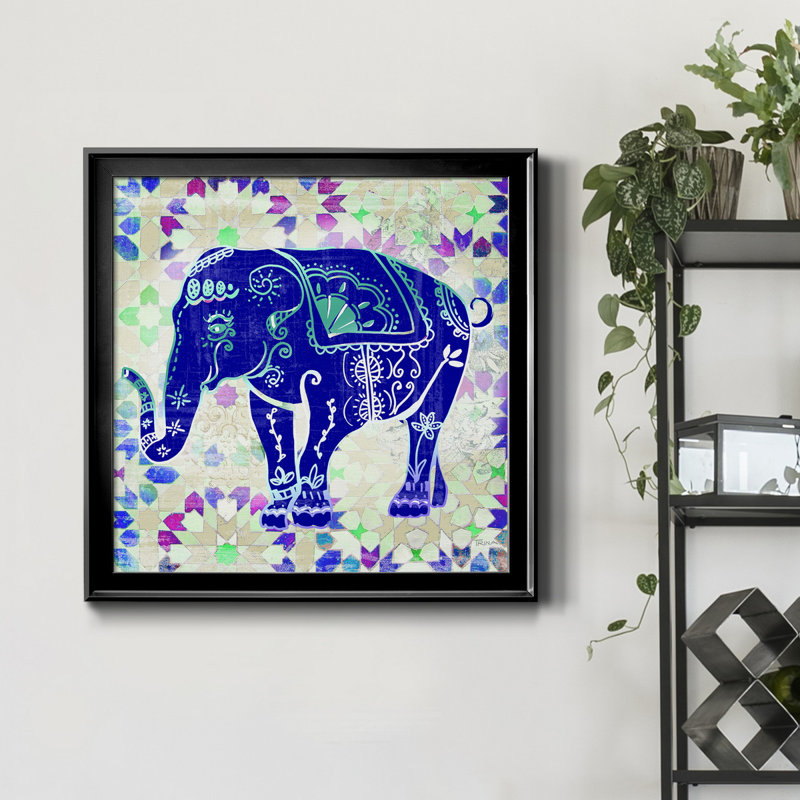 «Painted Elephant II», reproduction d'art graphique sur toile encadrée, H 26,5 po x l 26,5 po x P 1,5 po, Cadre noir