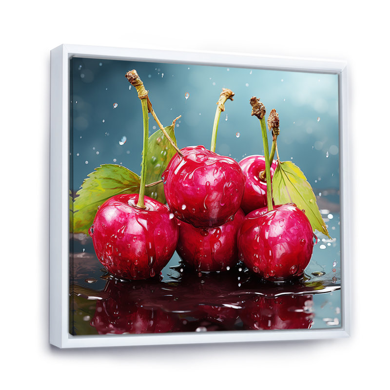 Cherry Eclipse 1 - Art mural cerise, Cadre flottant blanc, H 16 po x l 16 po x P 1 po