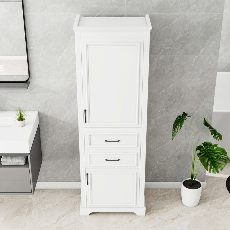 Armoire de rangement pour salle de bain avec tablettes réglables, portes à fermeture douce et 2 tiroirs