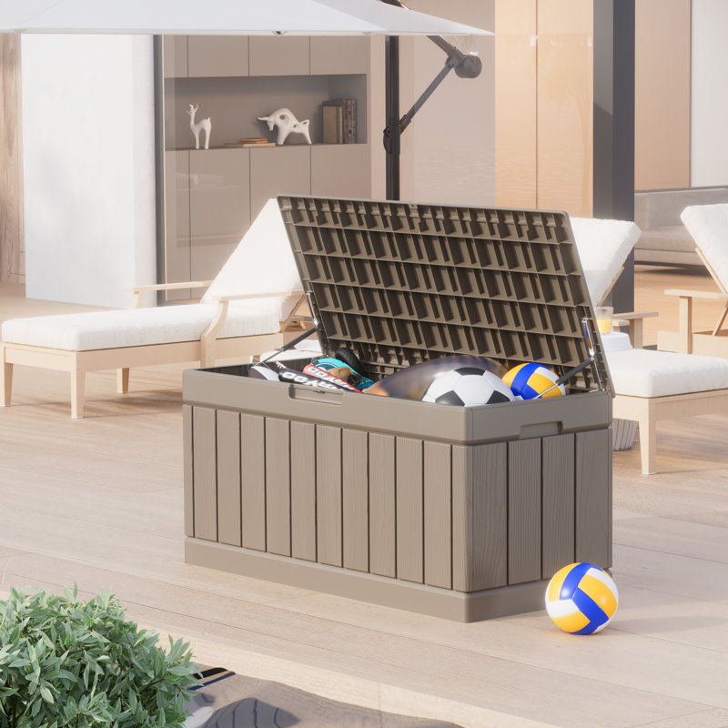 Furmax 45.66'' W 90 Gallons Water Resistant Lockable Deck Box, Light Brown
