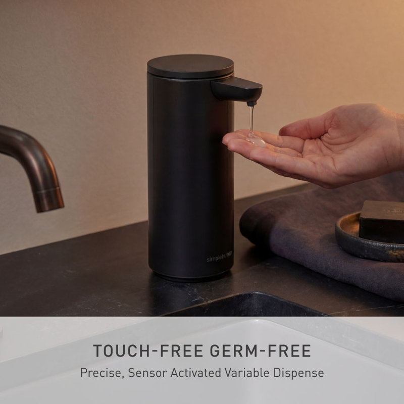 simplehuman 9 oz. Touch-Free Rechargeable Sensor Liquid Soap Pump Dispenser, Matte Black