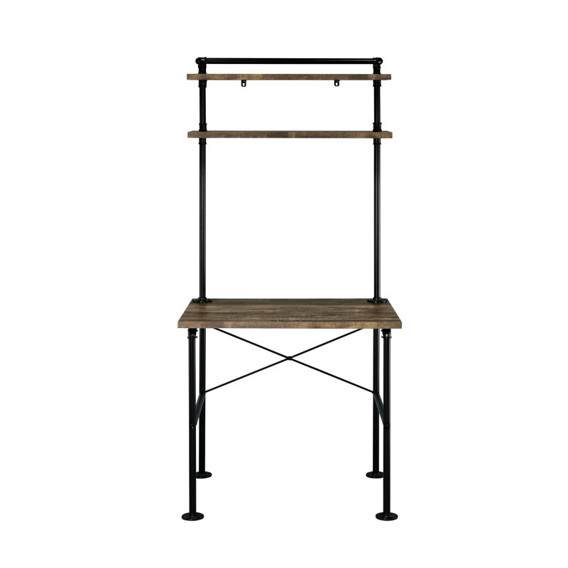 Bureau rustique avec piètement en métal pour usage domestique ou bureau spacieux en chêne.