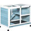 Cage à lapin pour bureau et table d'appoint - Bleu, bois avec roues, coffre-fort imperméable, compact pour 1 ou 2 lapins