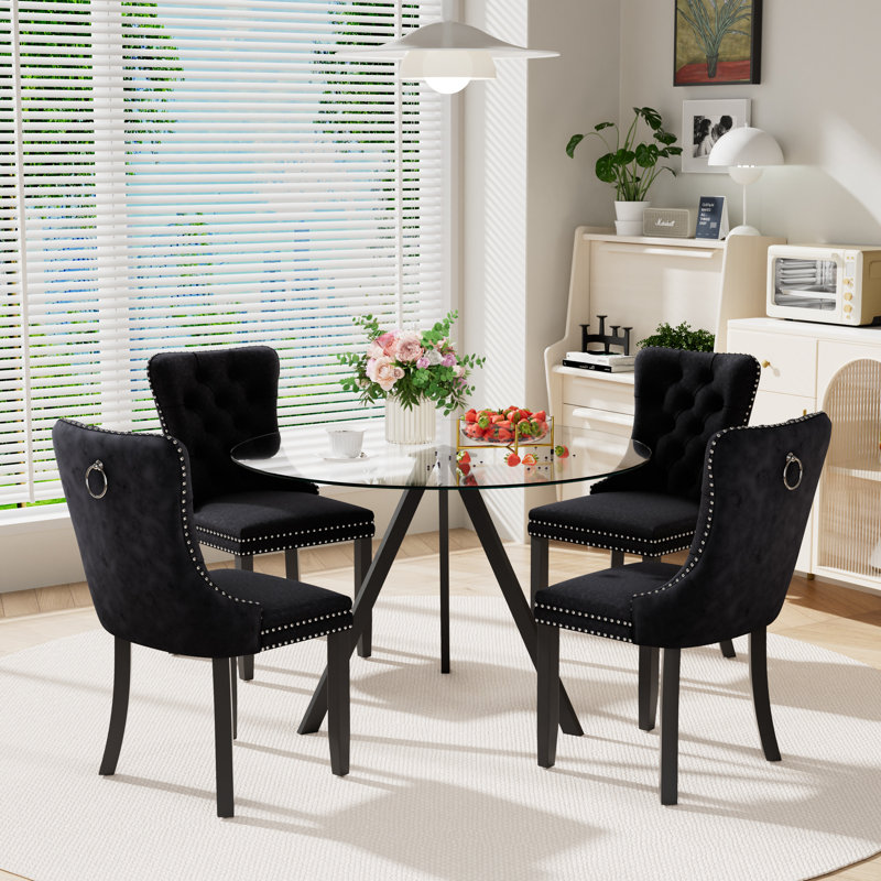 5-Piece Pedestal Dining Set, Black, 30" H x 39" W x 39" D