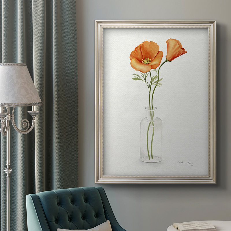 California Poppy Vase - reproduction d'art sur toile encadrée, L 21 po x H 25 po