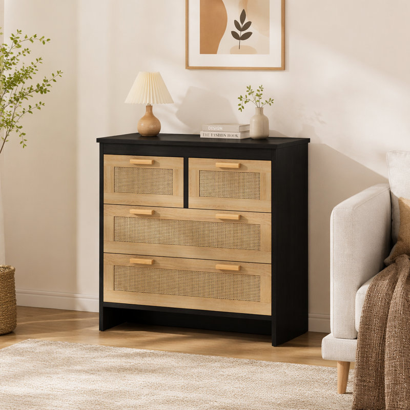 Armoire 4 tiroirs en rotin pour chambre à coucher, salon, salle à manger, couloirs, assemblage facile