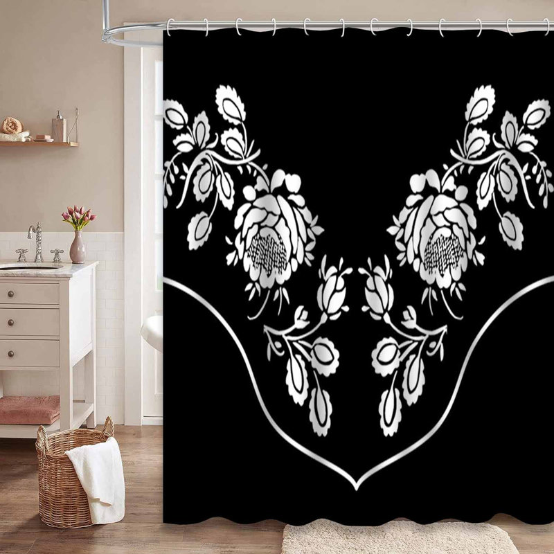 Rideau de douche imperméable à l'eau rétro avec coin floral, L 72 po x l 84 po