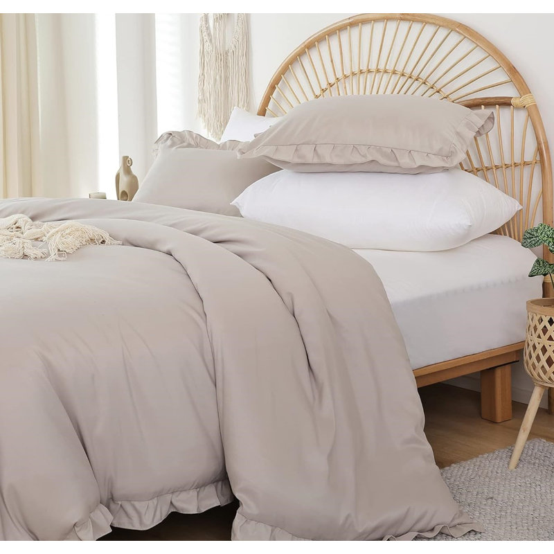 The Comforter Set Ruffle Comforter with 2 Pillowcase Soft, Oatmeal, Queen