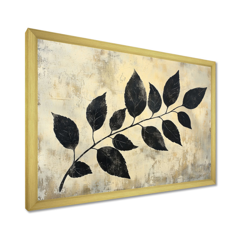 Ihna Black Leaves Shadow Silhouette V - Art mural feuilles, H 12 po x l 20 po, Reproduction encadrée d'une seule photo, Gold