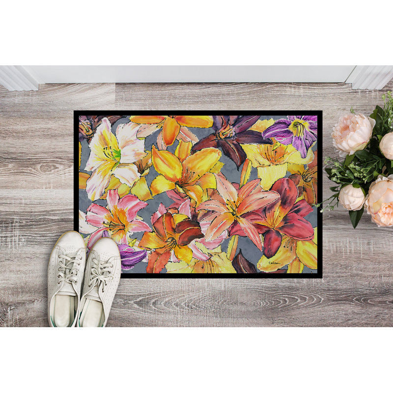 Paillasson antidérapant pour l’intérieur tira Day Lillies, Rectangle 2 pi x 3 pi