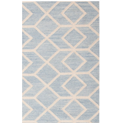 Tapis géométrique en laine / coton tissé à la main Rodgers - bleu / ivoire