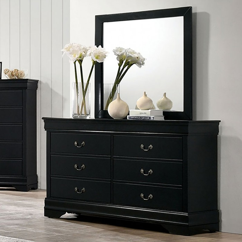 Commode 6 tiroirs avec miroir Mongey, Noir