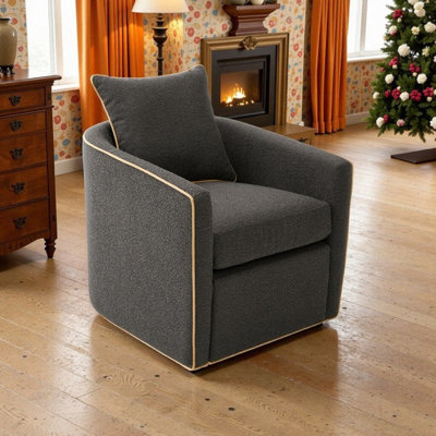 Fauteuil club pivotant rembourré avec rotation à 360 degrés et tissu bouclé
