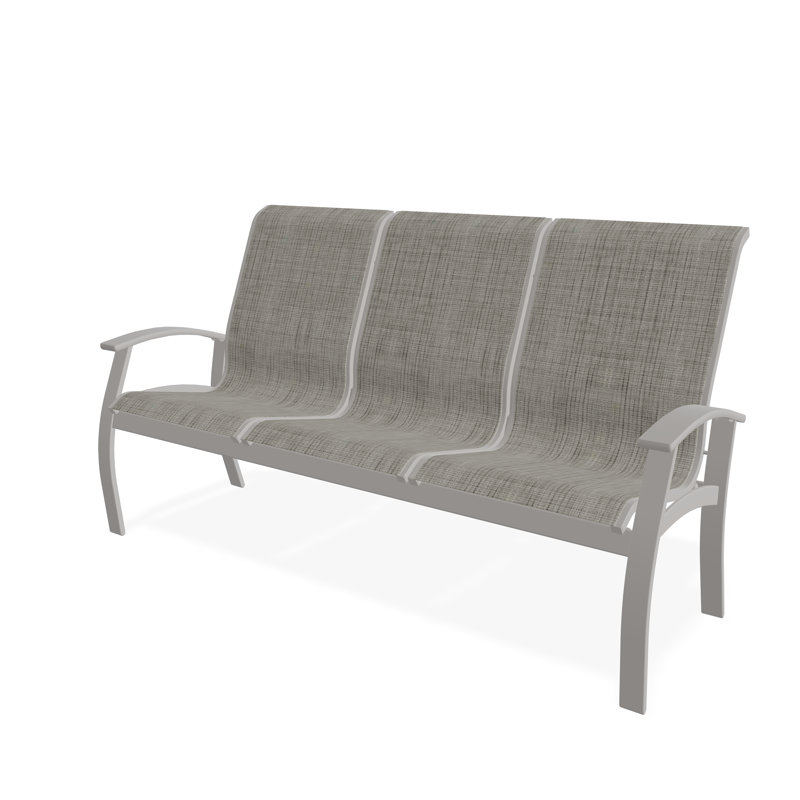 Belle Isle Sling Aluminum Frame 3-Seat Sofa with Marine Grade Polymer Arm Accent, Warm Gray, Smoke