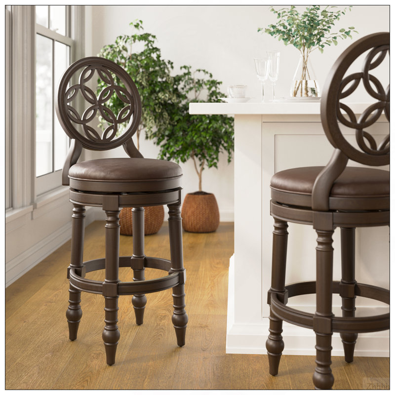 Tabouret 31 "en bois avec dossier et siège pivotant en noyer vieilli, 1 pièce