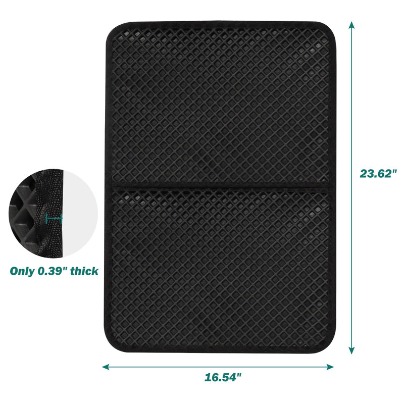 Très grand tapis pour litière pour chat - Conception en nid d'abeille double couche, imperméable et résistante à l'urine, facile à nettoyer (noir, pliable)