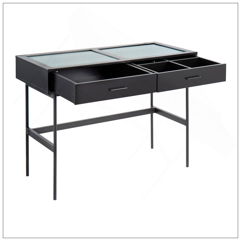 Console Emery en bois noir, acier noir et plateau en verre par Lumisource, Noir