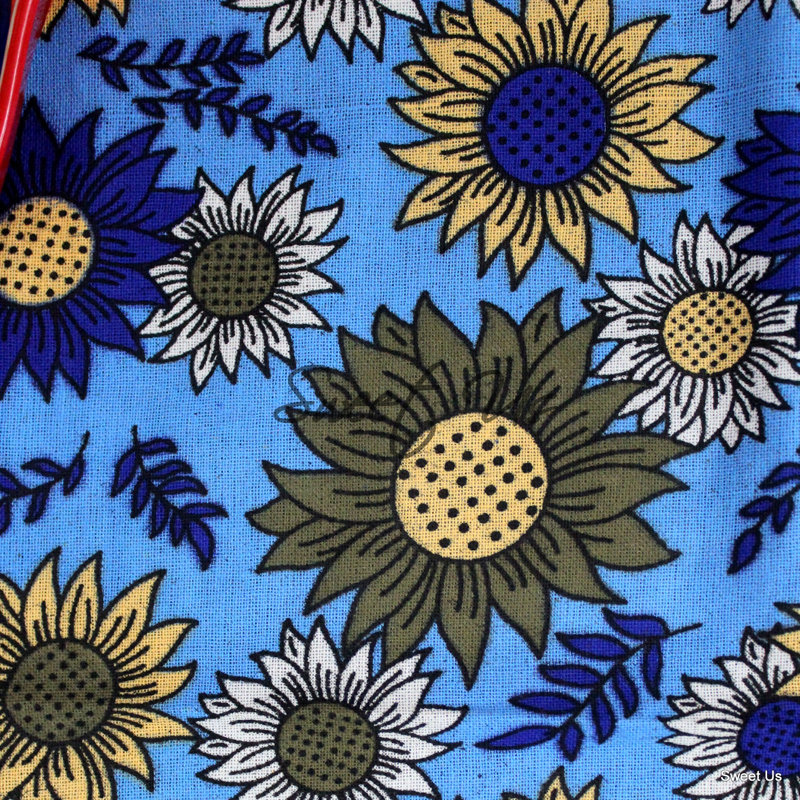 Nappe en coton à motif floral tournesol rectangulaire bleu olive, Bleu