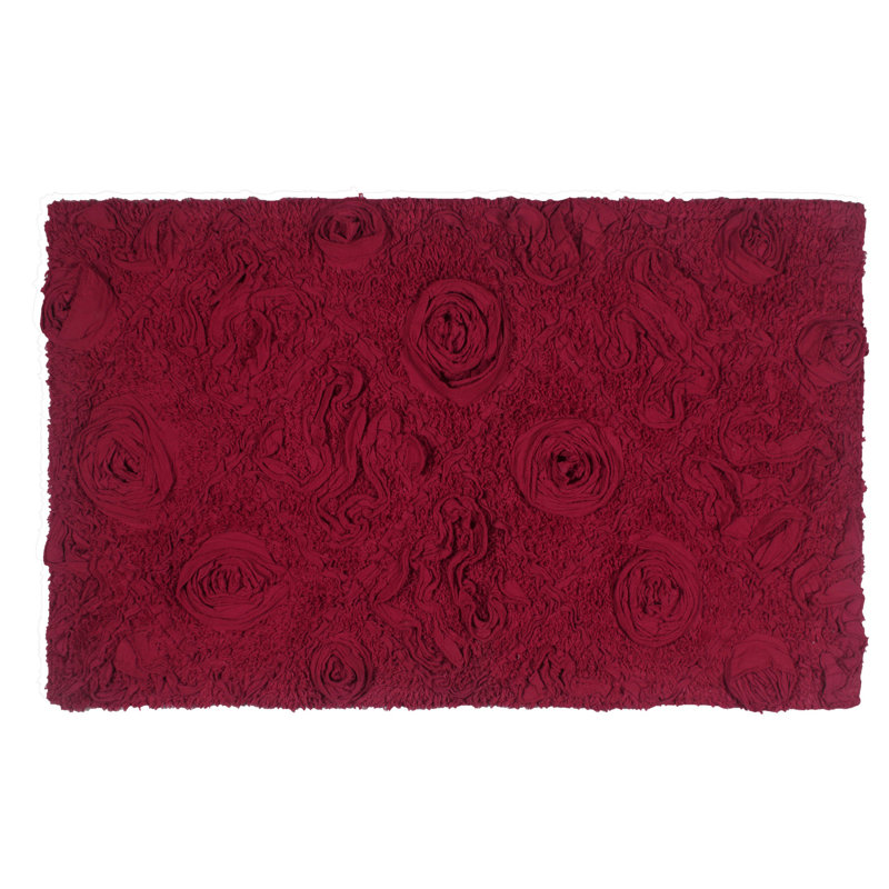 Schoenberger Floral Design Cotton Bath Rug, Red, 34" L x 21" W