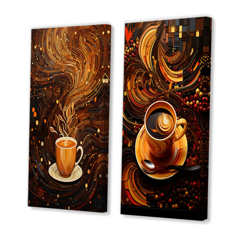 «Coffee Dreamy Mug», ensemble de 2 impressions murales café et thé, H 40 po x l 41 po, Toile tendue